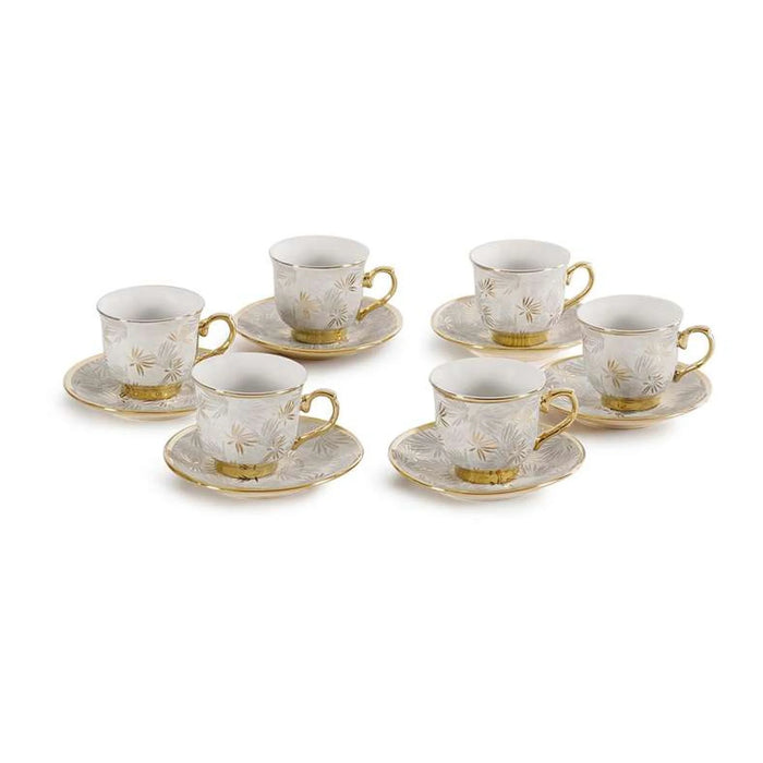 Borovice 12- Piece Espresso Cup Saucer 90Ml -White Gold