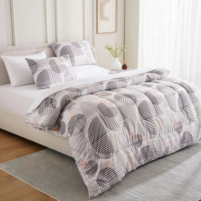 Boston Geo 3 Piece Full Comforter Set 160X220Cm - Beige