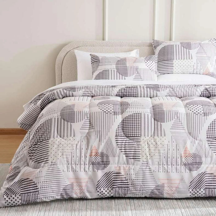 Boston Geo 3 Piece Full Comforter Set 160X220Cm - Beige