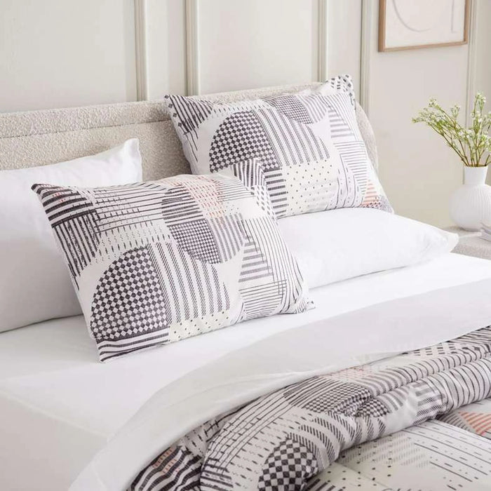 Boston Geo 3-Piece King Comforter Set 240X260Cm - White/Grey