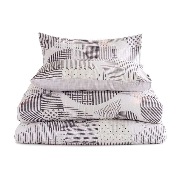 Boston Geo 3-Piece King Comforter Set 240X260Cm - White/Grey