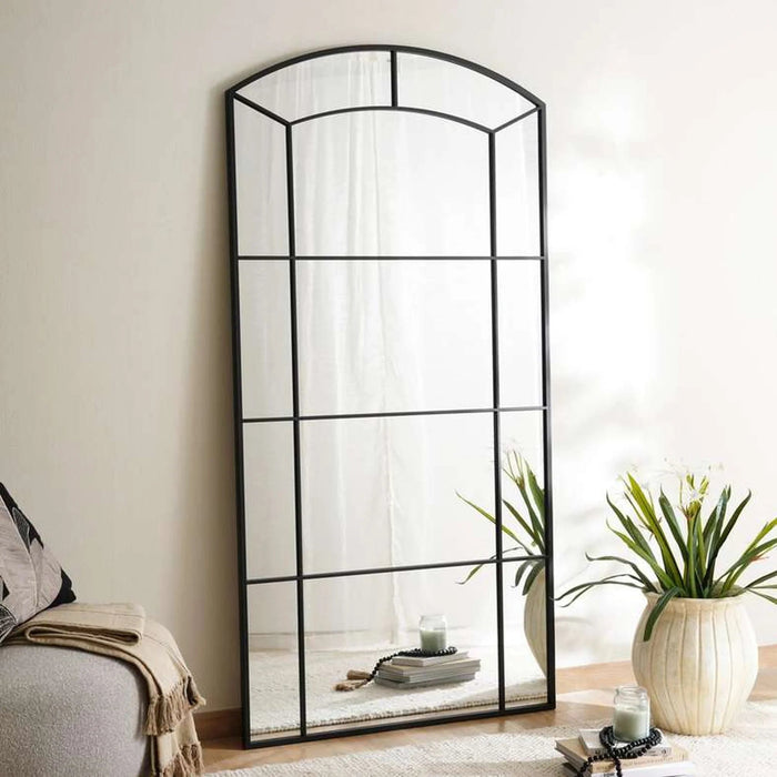 Boston Metal Window Pane Mirror 100X200Cm - Black Pan Home
