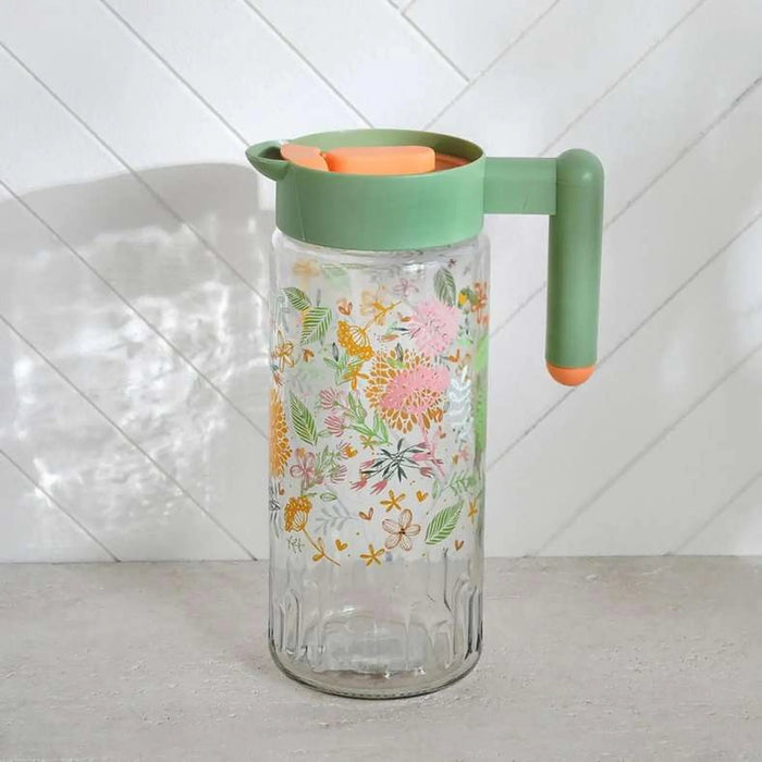 Botanic Water Jug 1.46L - Clear & Green Pan Home