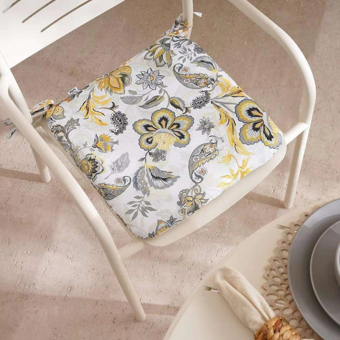 Botanica Printed Water Repellant Outdoor Filled Chair Pad 40X40X5Cm - Grey/Yellow Pan Home