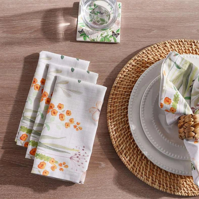 Botanical Garden Embroidered 4 Piece Napkin Set 42X42Cm - White
