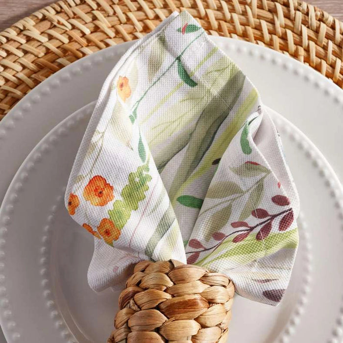 Botanical Garden Embroidered 4 Piece Napkin Set 42X42Cm - White