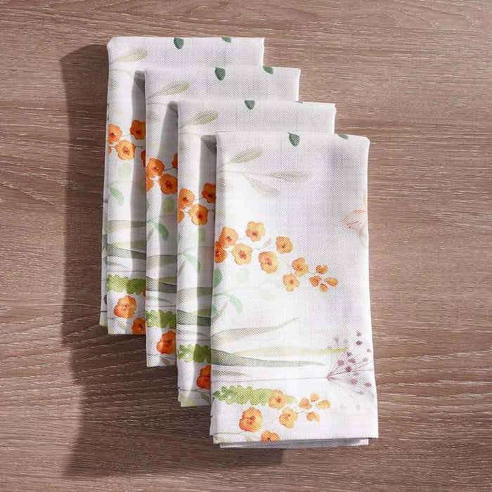 Botanical Garden Embroidered 4 Piece Napkin Set 42X42Cm - White
