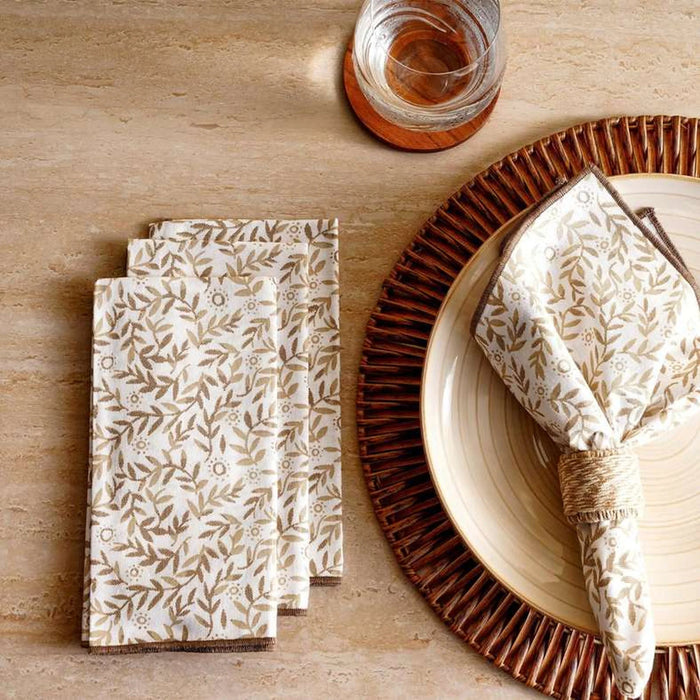 Botanix 4Piece Cotton Printed Napkin Set 45X45Cm - Beige