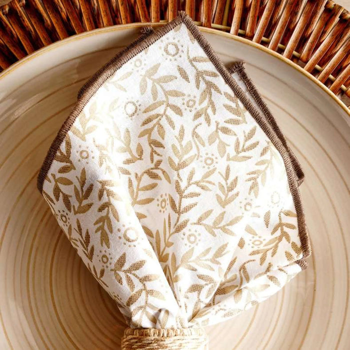 Botanix 4Piece Cotton Printed Napkin Set 45X45Cm - Beige