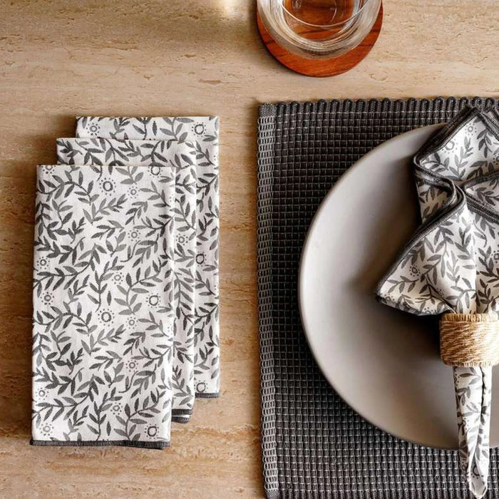 Botanix 4Piece Cotton Printed Napkin Set 45X45Cm - Grey
