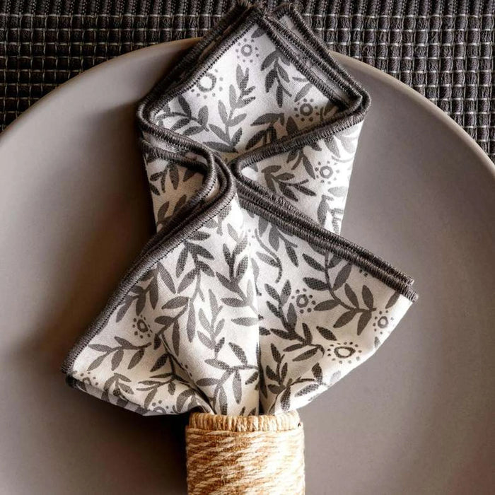 Botanix 4Piece Cotton Printed Napkin Set 45X45Cm - Grey