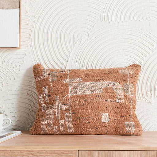 Bovi Hand Embroidered Down Alternative Filled Cushion 35X50Cm - Rust Pan Home