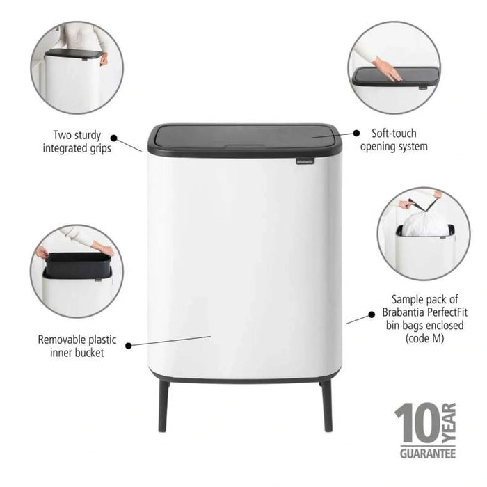 Brabantia Bo Hi-Touchbin 60L 54.5 X 31.2X 81.5Cm-White Pan Home
