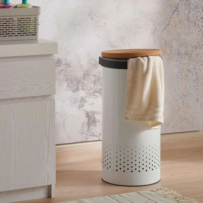 Brabantia Laundry Bin With Cork And Lid 35L 30X30X 63.5Cm-White Pan Home