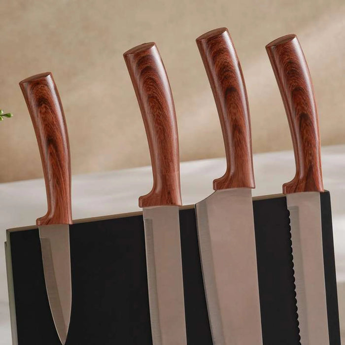 Bradan 5-Piece Knife With Wooden Block Set -Chrome