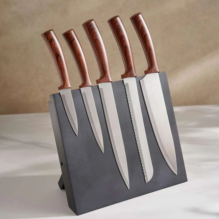 Bradan 5-Piece Knife With Wooden Block Set -Chrome