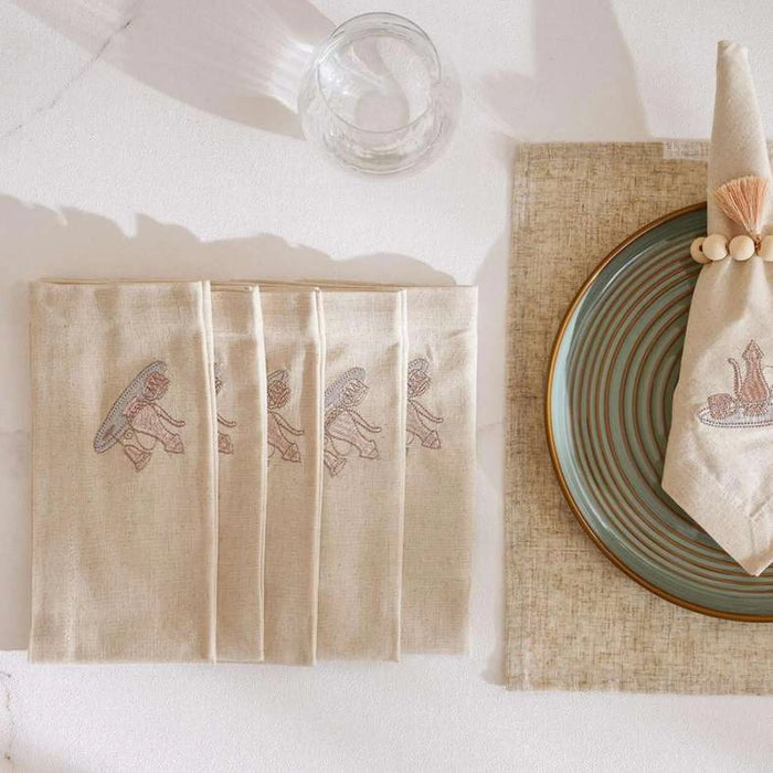 Brew Stitch Cotton Linen 6Piece Napkin Set 45X45Cm - Natural/Gold