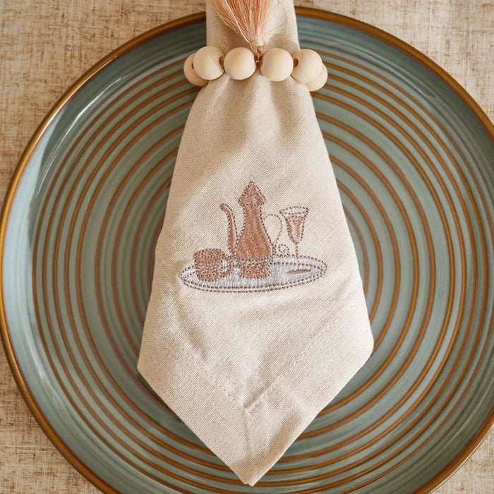 Brew Stitch Cotton Linen 6Piece Napkin Set 45X45Cm - Natural/Gold