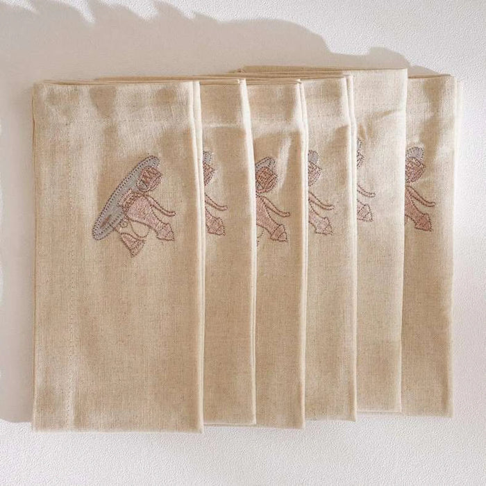 Brew Stitch Cotton Linen 6Piece Napkin Set 45X45Cm - Natural/Gold