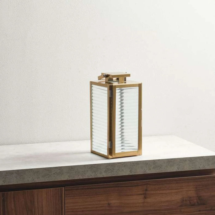 Brian Metal And Ribbed Glass Lantern 15X14X30Cm -  Gold