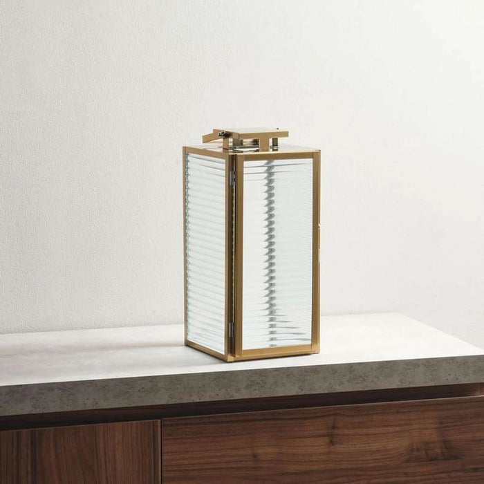 Brian Metal And Ribbed Glass Lantern 19X18X39Cm - Gold