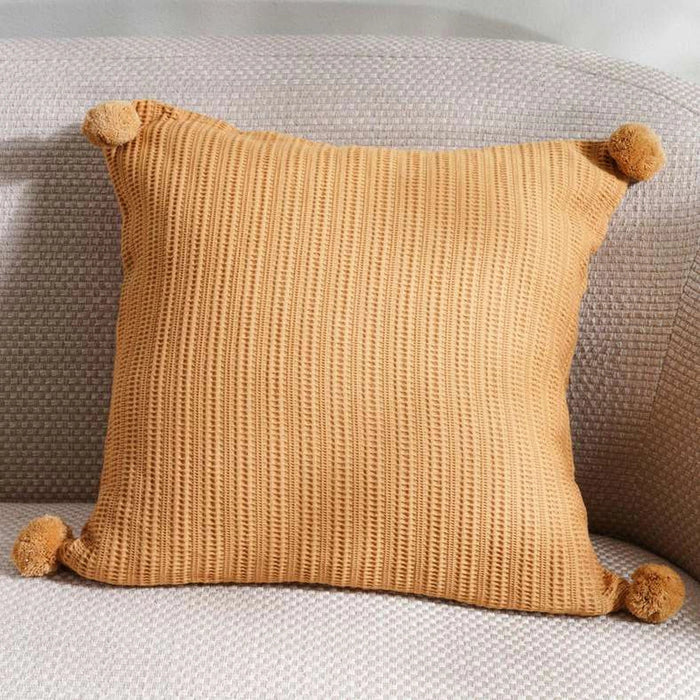 Brighton Supersoft Waffle Pom-Pom Cushion Cover - Buff Pan Home