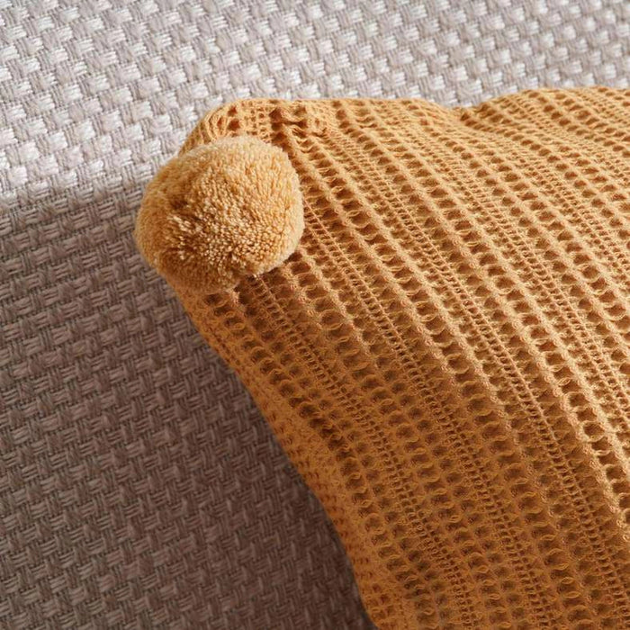 Brighton Supersoft Waffle Pom-Pom Cushion Cover - Buff Pan Home