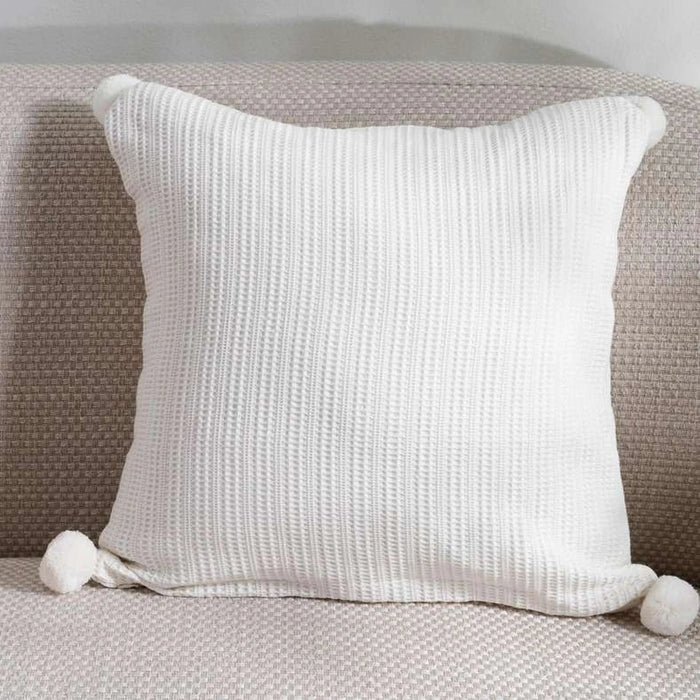 Brighton Supersoft Waffle Pom-Pom Cushion Cover 50X50Cm - White Pan Home