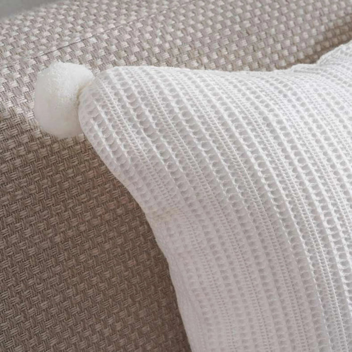 Brighton Supersoft Waffle Pom-Pom Cushion Cover 50X50Cm - White Pan Home