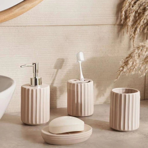 Brisbane 4-Piece  Ceramic Bath Accessories Set -Beige Pan Home