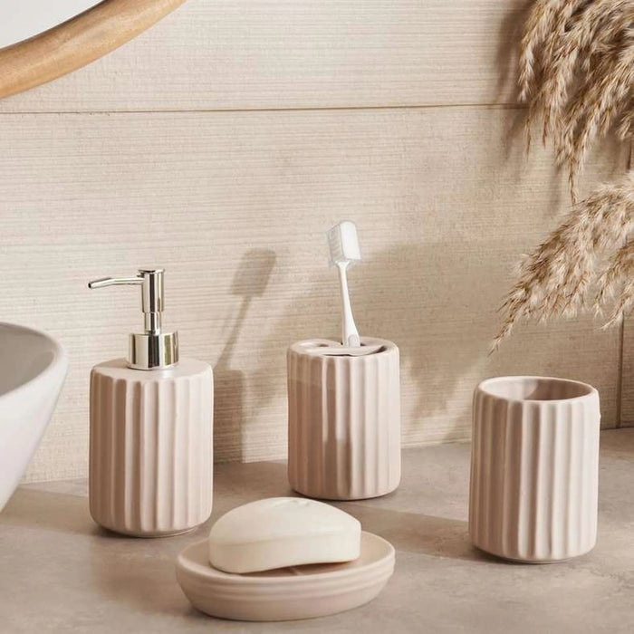 Brisbane 4-Piece  Ceramic Bath Accessories Set -Beige Pan Home