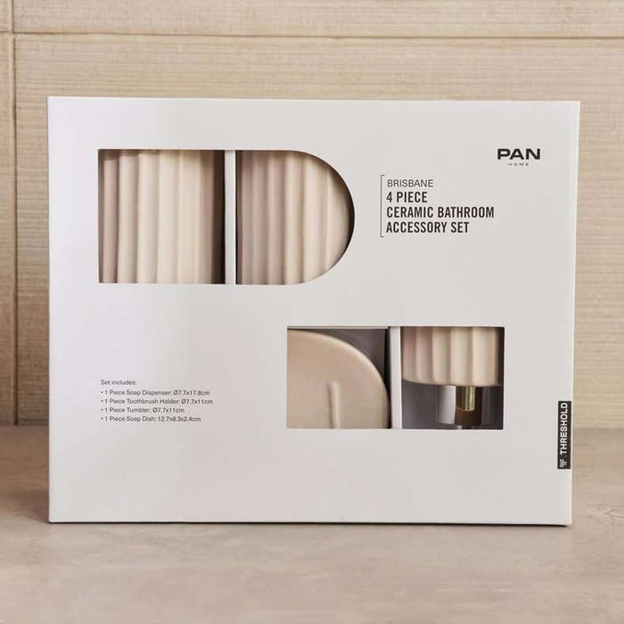 Brisbane 4-Piece  Ceramic Bath Accessories Set -Beige Pan Home