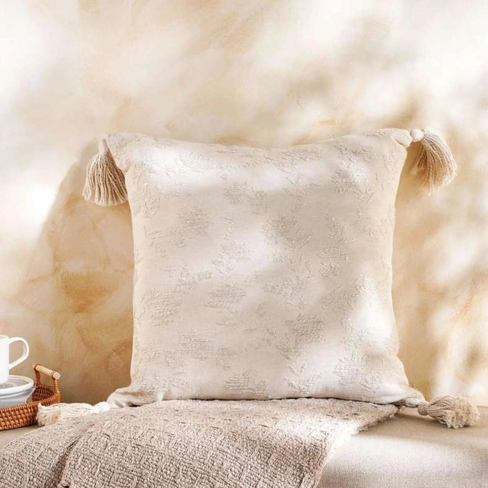 Brixton Linen Cotton Jacquard Filled Cushion With Tassle 50X50Cm - Grey Pan Home