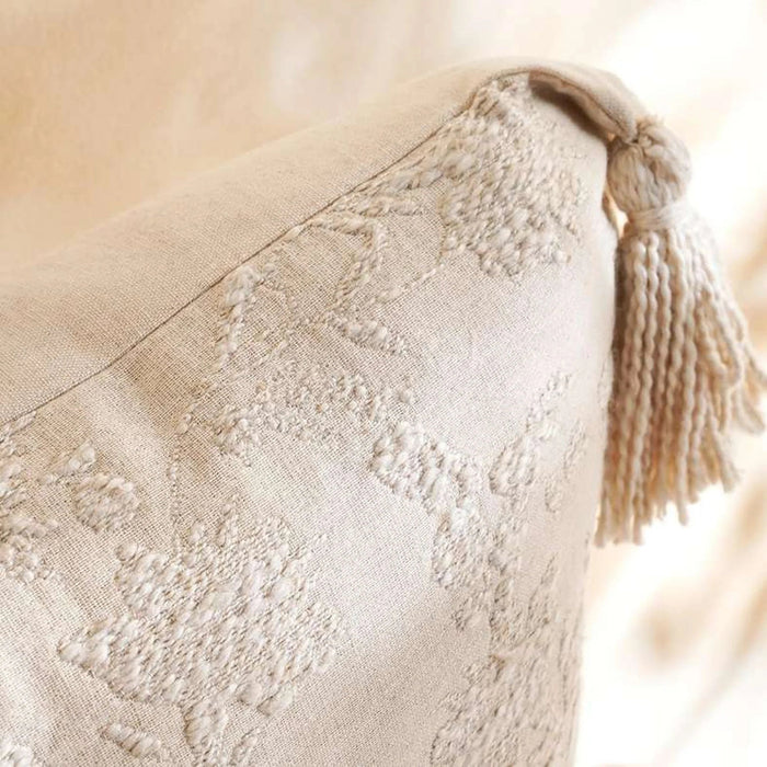 Brixton Linen Cotton Jacquard Filled Cushion With Tassle 50X50Cm - Grey Pan Home