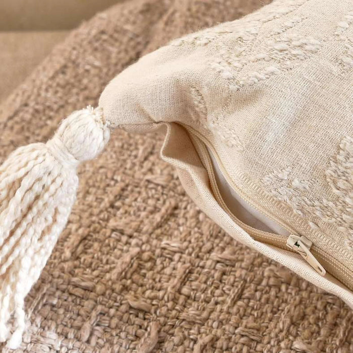 Brixton Linen Cotton Jacquard Filled Cushion With Tassle 50X50Cm - Grey Pan Home