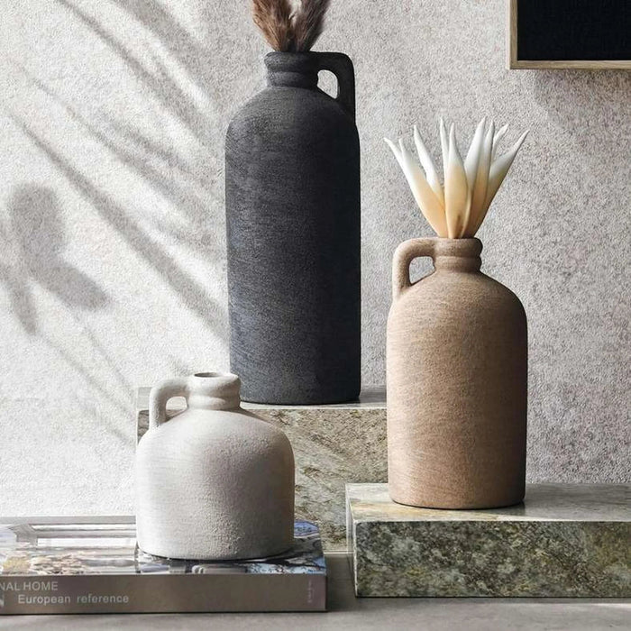 Brizo Stoneware Vase With Handle 9.5X9.5X24.3Cm - Black Pan Home