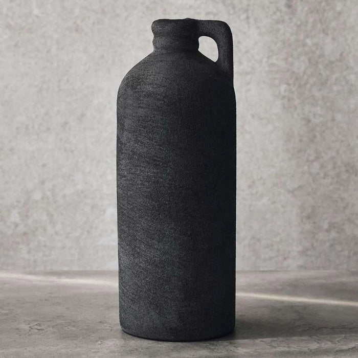 Brizo Stoneware Vase With Handle 9.5X9.5X24.3Cm - Black Pan Home