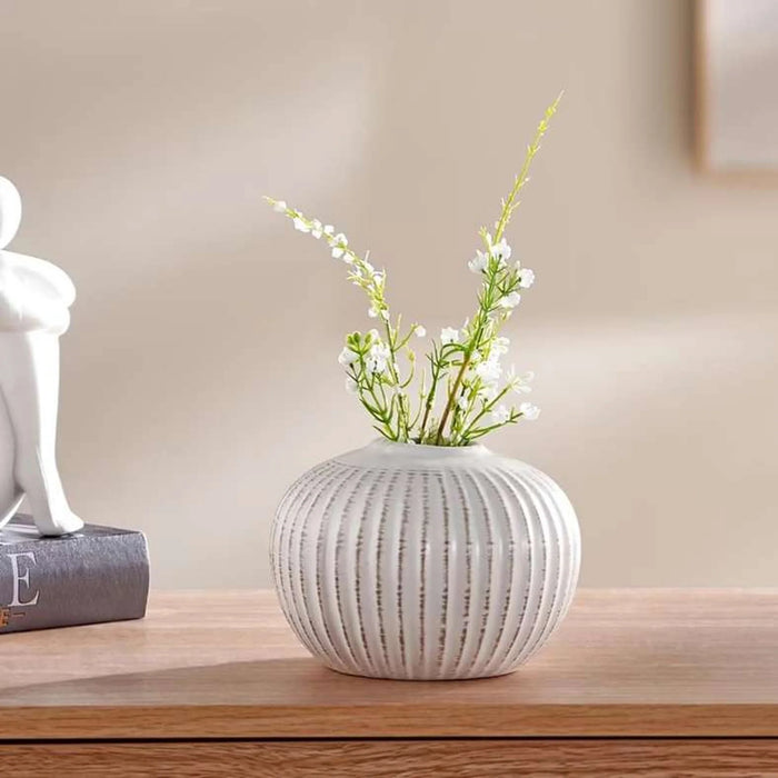 Brut Ceramic Textured Vase 14.5X14.5X11Cm - White