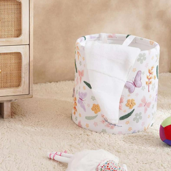 Butterfly Embellished Fabric Storage Basket 30X30X30 Cm- Multi