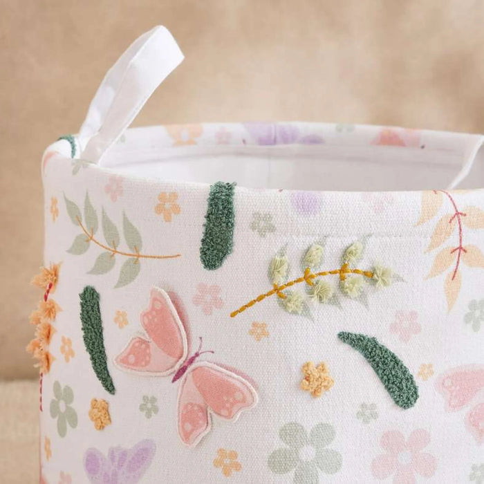 Butterfly Embellished Fabric Storage Basket 30X30X30 Cm- Multi