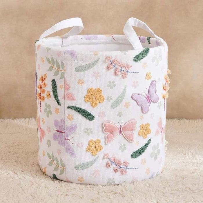 Butterfly Embellished Fabric Storage Basket 30X30X30 Cm- Multi