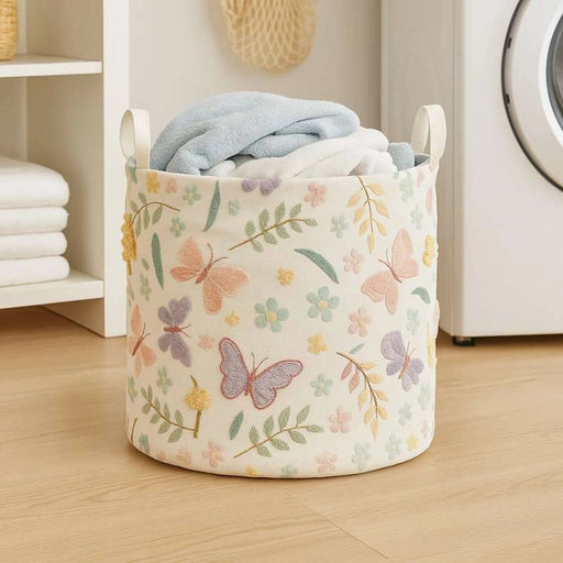 Butterfly Embellished Fabric Storage Basket 35X35X35 Cm- Multi Pan Home