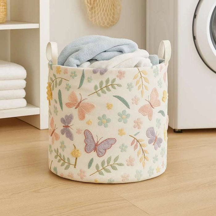 Butterfly Embellished Fabric Storage Basket 35X35X35 Cm- Multi Pan Home