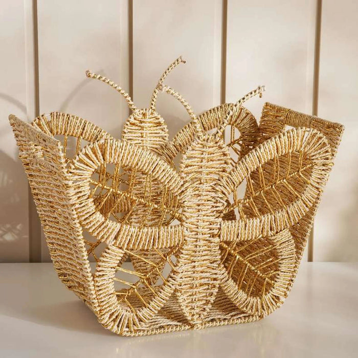 Butterfly Handmade Wired Paper Storage Basket 39X23X32.5Cm-Natural Pan Home