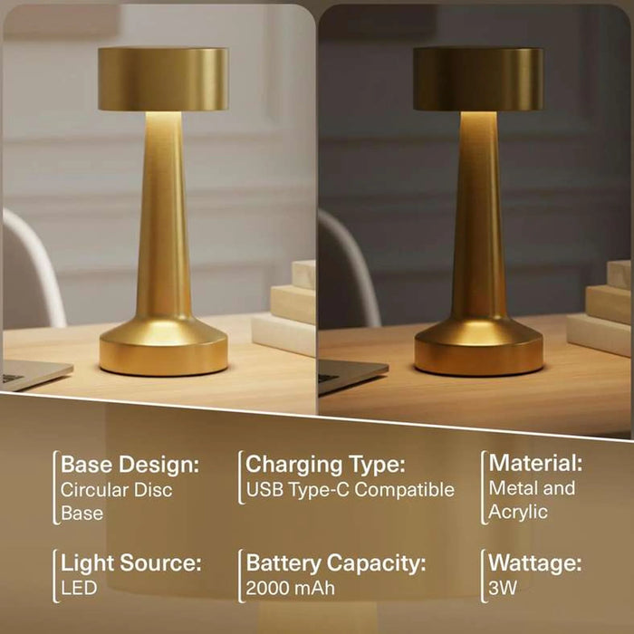 Caden Cordless Led Touch Lamp 2000Mah Battery 9X21.5Cm - Brass