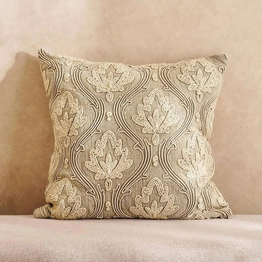 Cadence Leaf Embroidered Filled Cushion 50X50Cm - Natural Pan Home