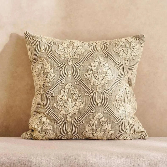 Cadence Leaf Embroidered Filled Cushion 50X50Cm - Natural Pan Home