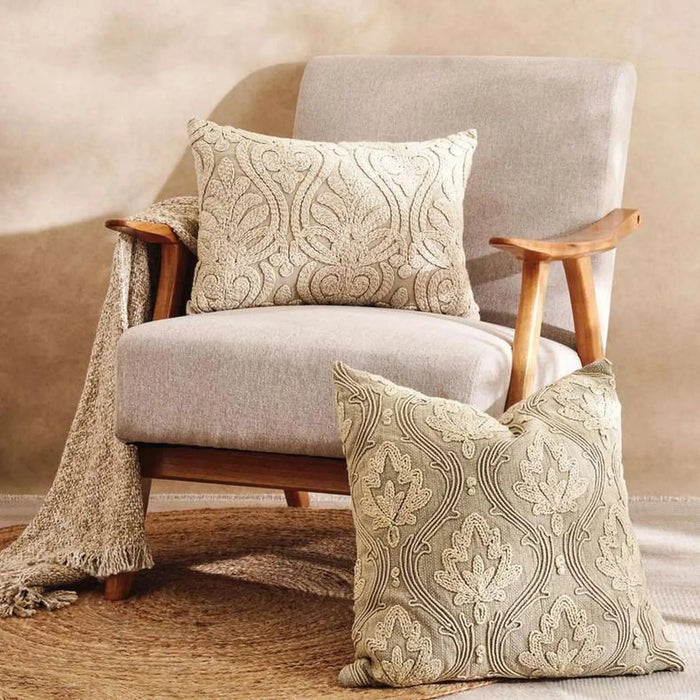 Cadence Leaf Embroidered Filled Cushion 50X50Cm - Natural Pan Home