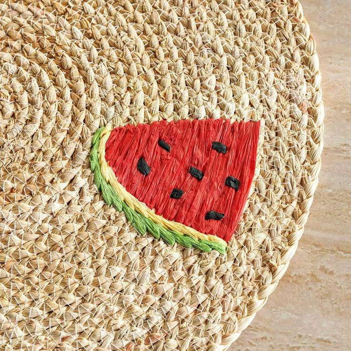 Caliente Watermelon Embroidered Woven Placemat 38Cm Round - Natural