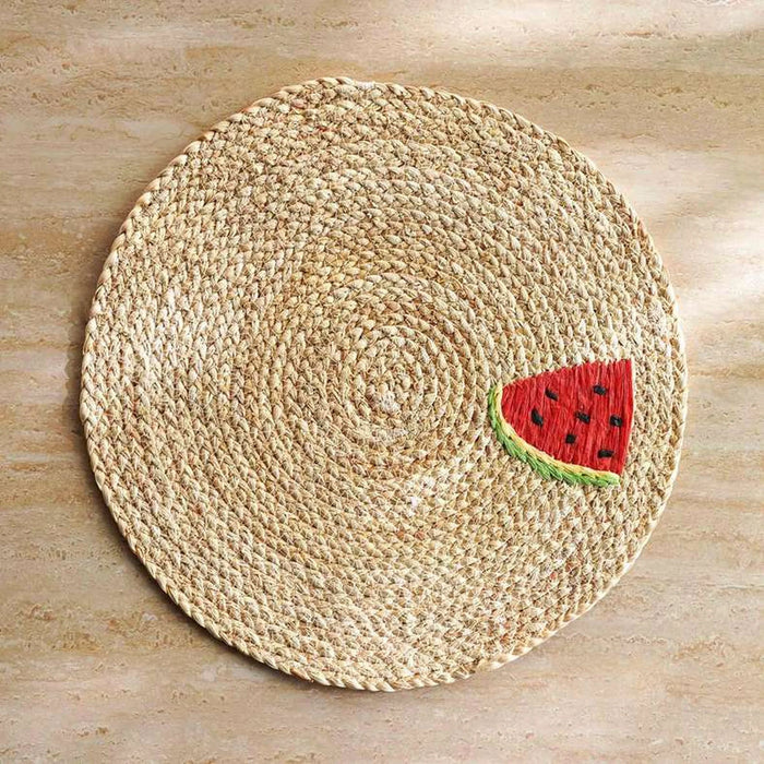 Caliente Watermelon Embroidered Woven Placemat 38Cm Round - Natural